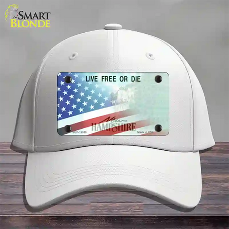 New Hampshire with American Flag Novelty License Plate Hat Cotton / White