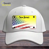 New Jersey with American Flag Novelty License Plate Hat Cotton / White