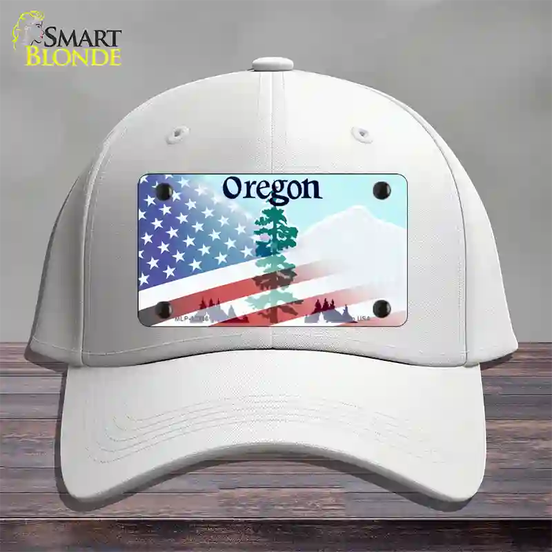 Oregon with American Flag Novelty License Plate Hat Cotton / White