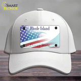 Rhode Island with American Flag Novelty License Plate Hat Cotton / White