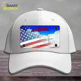 South Dakota with American Flag Novelty License Plate Hat Cotton / White