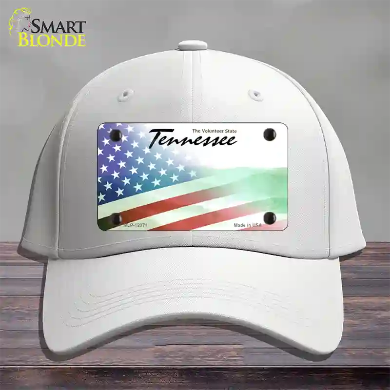 Tennessee with American Flag Novelty License Plate Hat Cotton / White