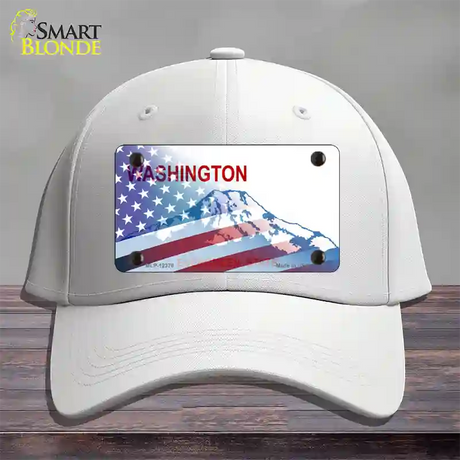 Washington with American Flag Novelty License Plate Hat Cotton / White