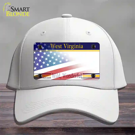 West Virginia with American Flag Novelty License Plate Hat Cotton / White