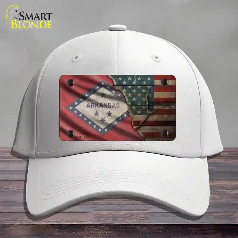 Arkansas/American Flag Novelty License Plate Hat Cotton / White