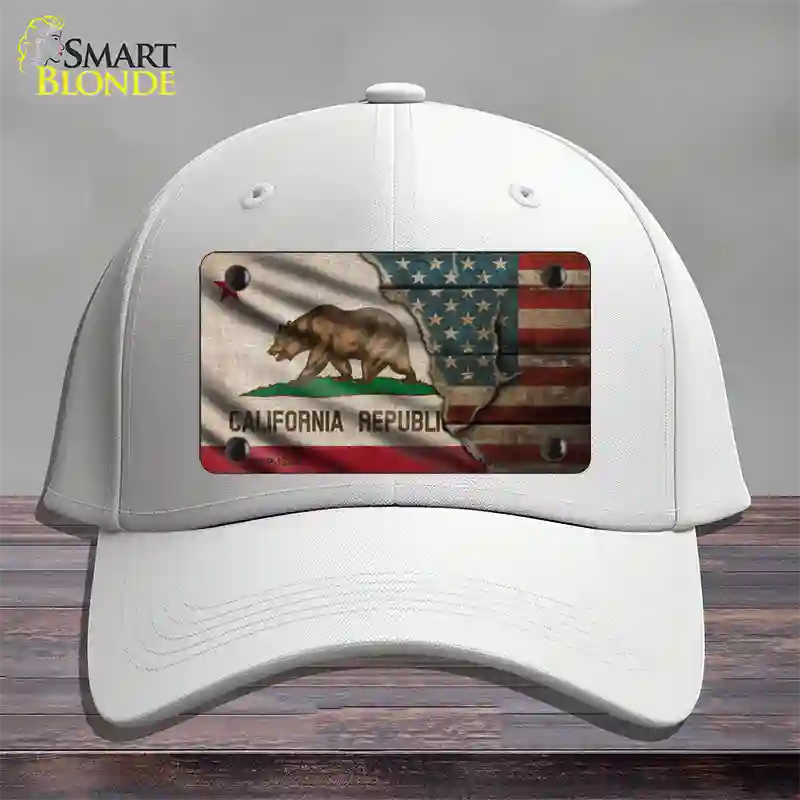 California/American Flag Novelty License Plate Hat Cotton / White