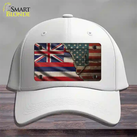 Hawaii/American Flag Novelty License Plate Hat Cotton / White