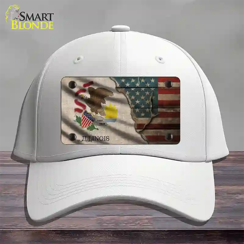 Illinois/American Flag Novelty License Plate Hat Cotton / White