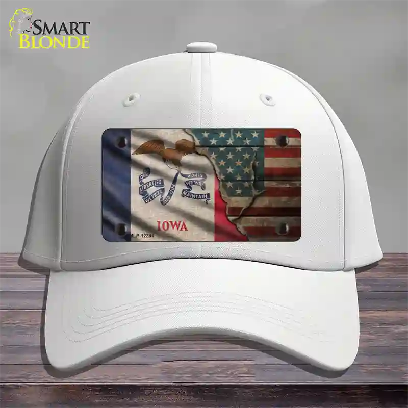 Iowa/American Flag Novelty License Plate Hat Cotton / White