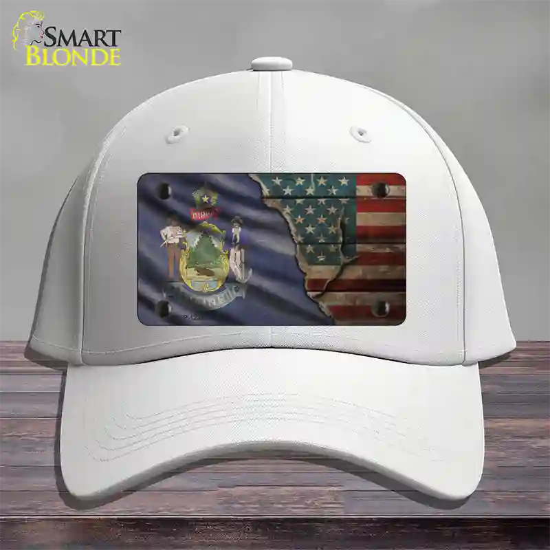 Maine/American Flag Novelty License Plate Hat Cotton / White