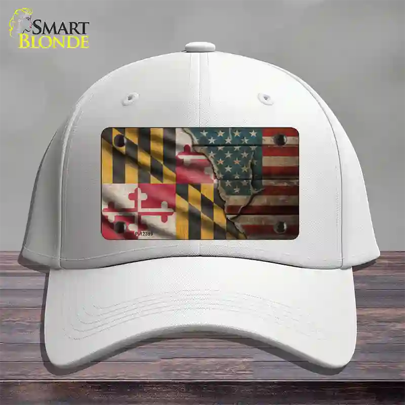 Maryland/American Flag Novelty License Plate Hat Cotton / White