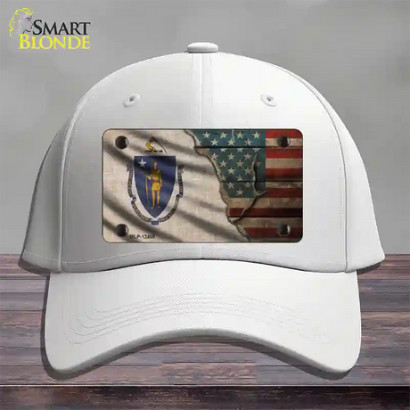 Massachusetts/American Flag Novelty License Plate Hat Cotton / White