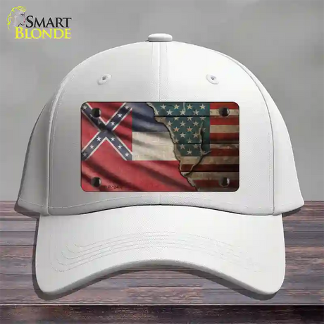 Mississippi/American Flag Novelty License Plate Hat Cotton / White