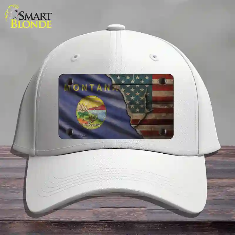 Montana/American Flag Novelty License Plate Hat Cotton / White