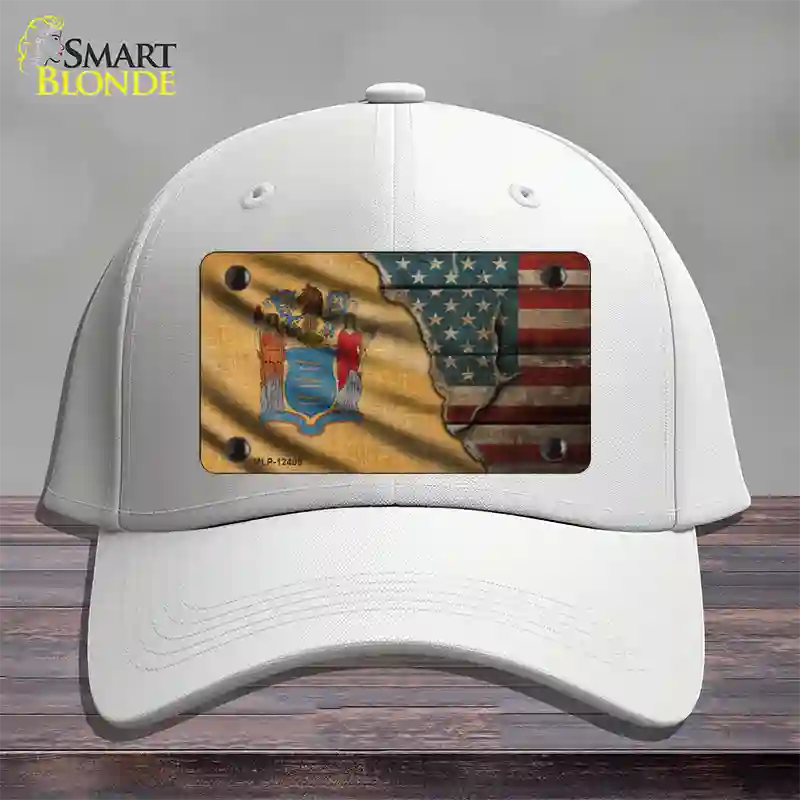 New Jersey/American Flag Novelty License Plate Hat Cotton / White