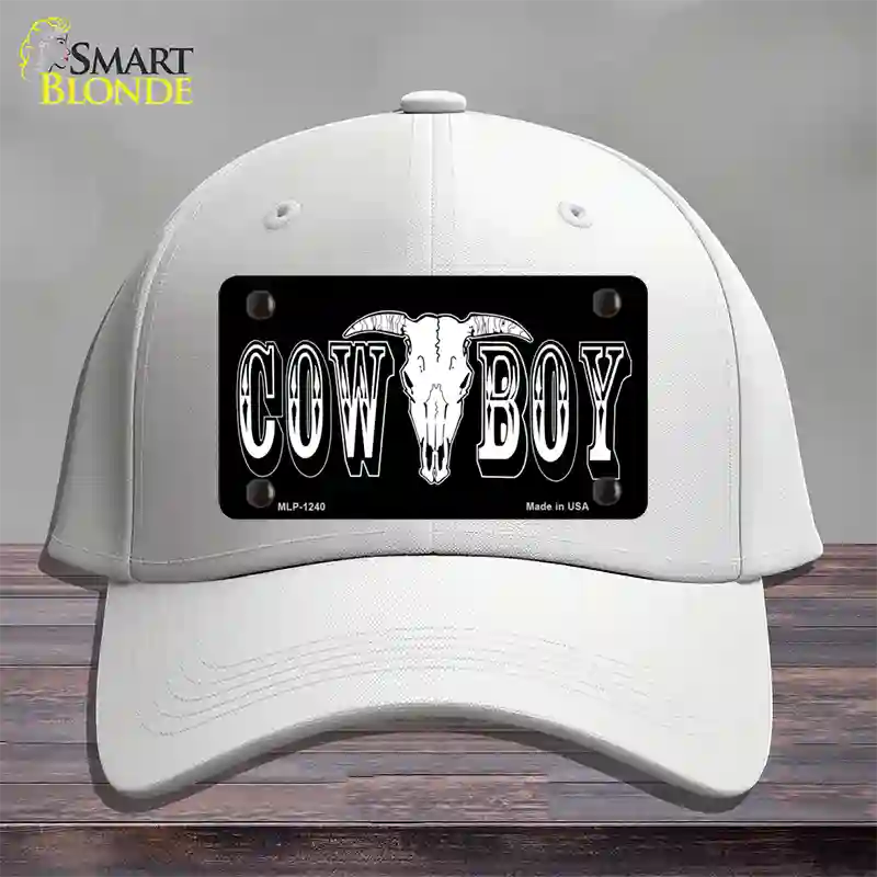 Cowboy Longhorn Skull Novelty License Plate Hat Cotton / White