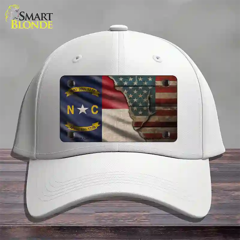 North Carolina/American Flag Novelty License Plate Hat Cotton / White