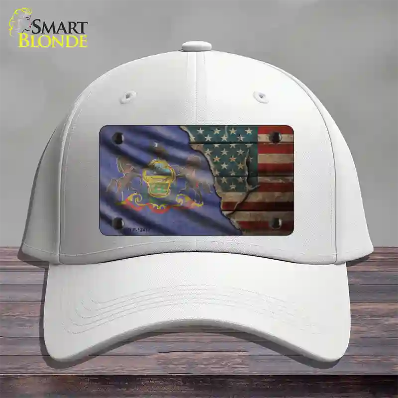 Pennsylvania/American Flag Novelty License Plate Hat Cotton / White