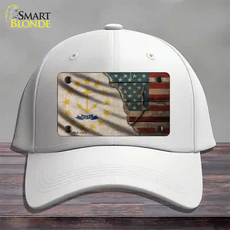 Rhode Island/American Flag Novelty License Plate Hat Cotton / White