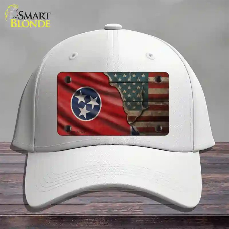 Tennessee/American Flag Novelty License Plate Hat Cotton / White