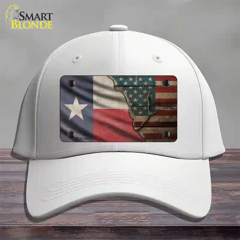 Texas/American Flag Novelty License Plate Hat Cotton / White