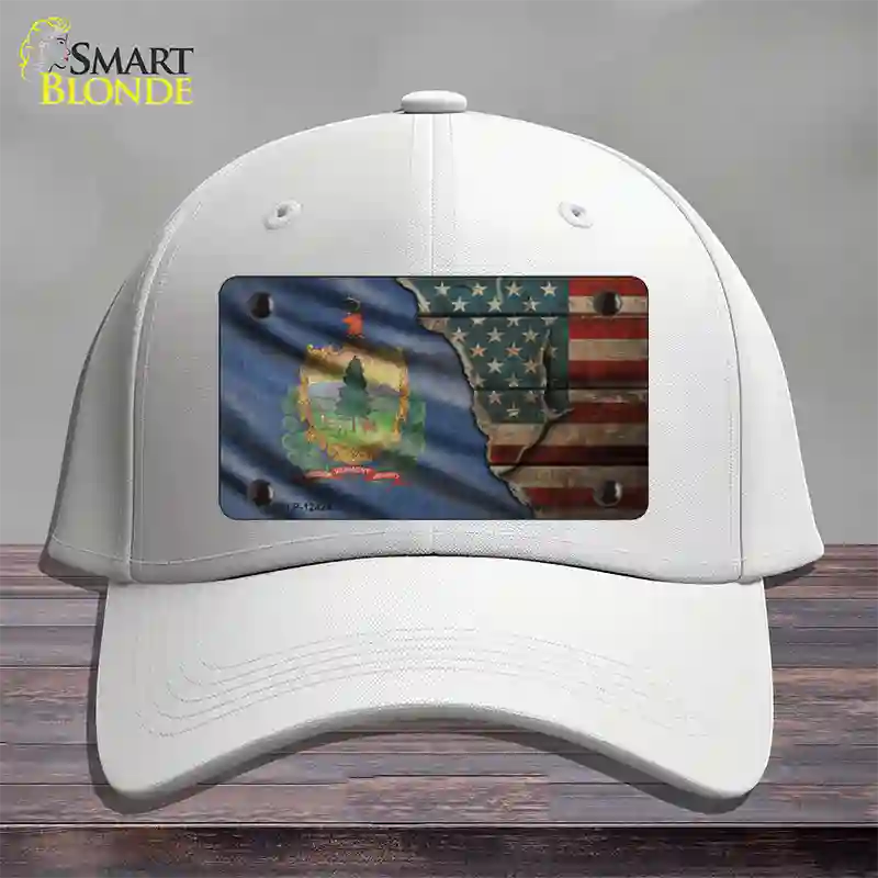 Vermont/American Flag Novelty License Plate Hat Cotton / White