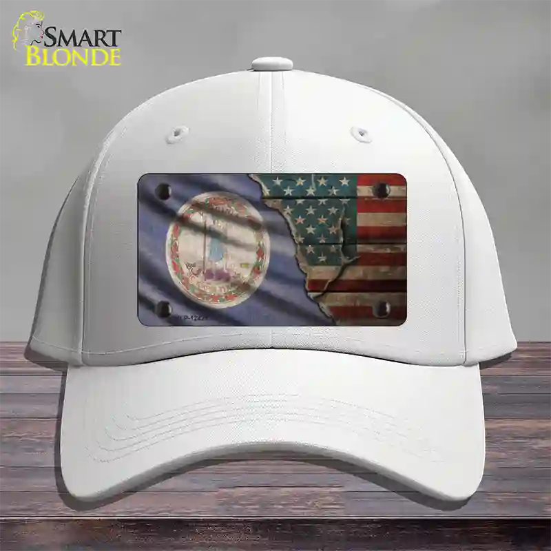 Virginia/American Flag Novelty License Plate Hat Cotton / White