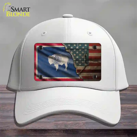 Wyoming/American Flag Novelty License Plate Hat Cotton / White