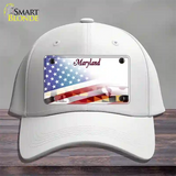 Maryland State with American Flag Novelty License Plate Hat Cotton / White