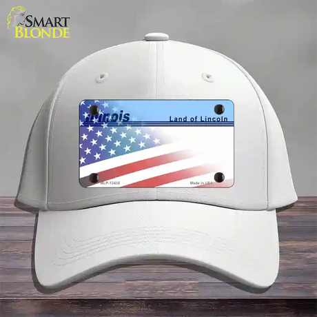 Illinois Lincoln with American Flag Novelty License Plate Hat Cotton / White