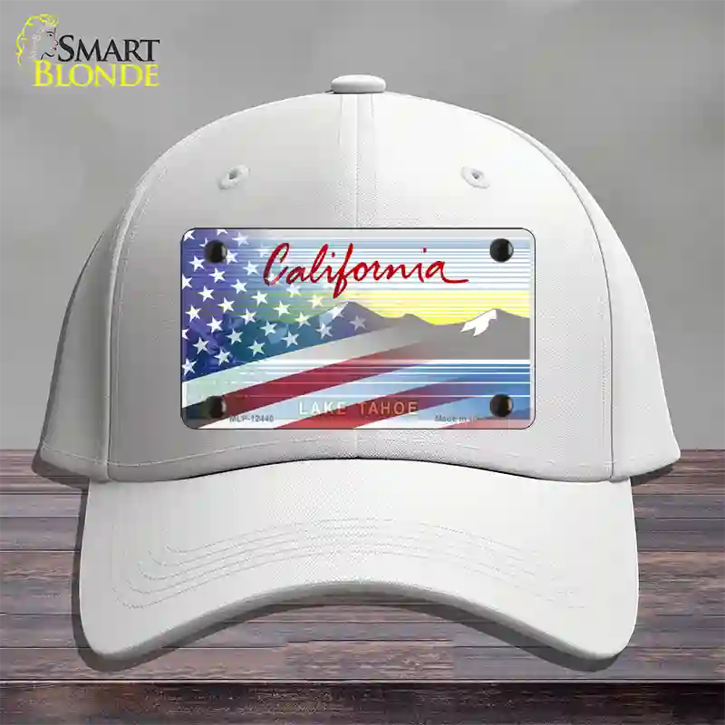 California Tahoe Plate American Flag Novelty License Plate Hat Cotton / White