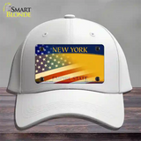 New York Yellow with American Flag Novelty License Plate Hat Cotton / White