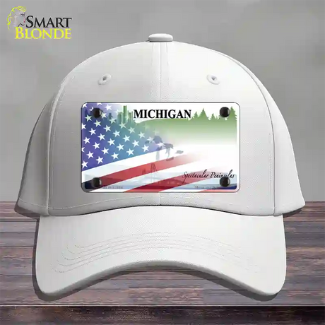 Michigan Peninsulas Plate American Flag Novelty License Plate Hat Cotton / White