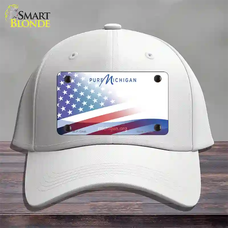 Pure Michigan Plate American Flag Novelty License Plate Hat Cotton / White