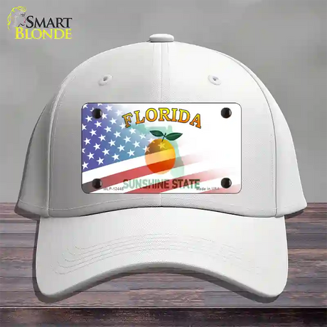 Florida Orange with American Flag Novelty License Plate Hat Cotton / White