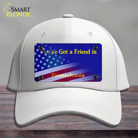 Pennsylvania Blue with American Flag Novelty License Plate Hat Cotton / White