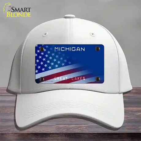 Michigan Great Lakes Plate American Flag Novelty License Plate Hat Cotton / White