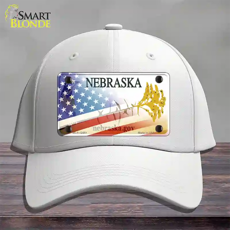 Nebraska Plate American Flag Novelty License Plate Hat Cotton / White