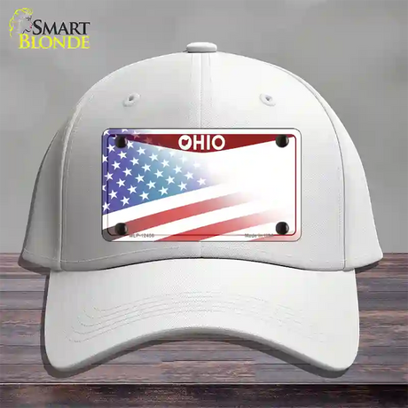 Ohio State American Flag Novelty License Plate Hat Cotton / White