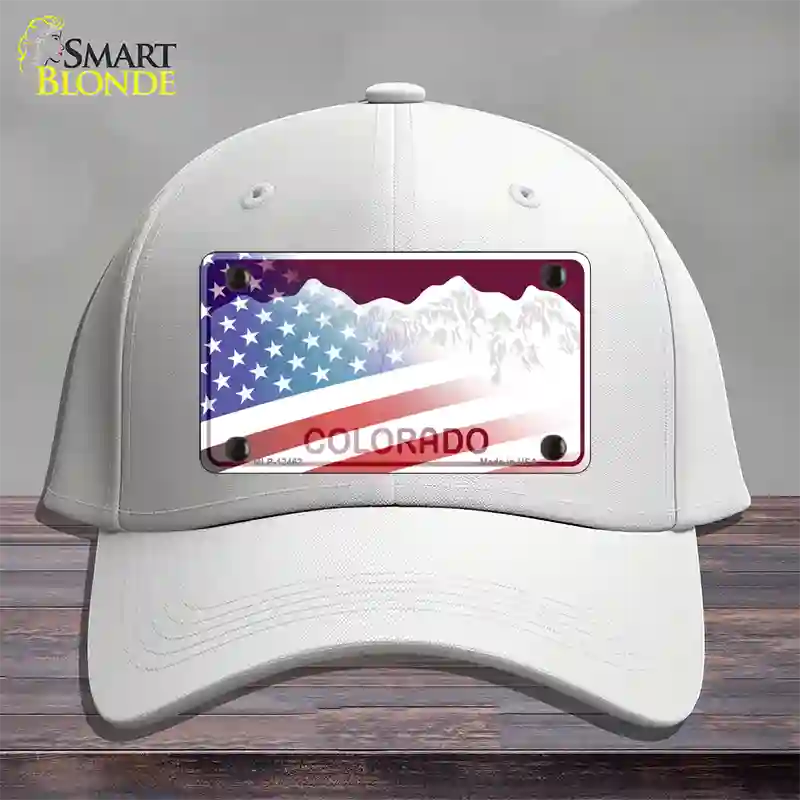 Colorado Red with American Flag Novelty License Plate Hat Cotton / White