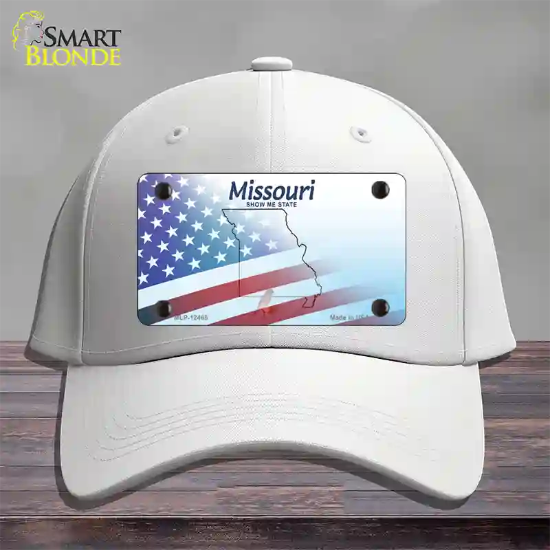 Missouri Show Me with American Flag Novelty License Plate Hat Cotton / White