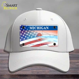 Michigan Splendor with American Flag Novelty License Plate Hat Cotton / White