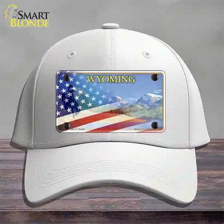 Wyoming State with American Flag Novelty License Plate Hat Cotton / White