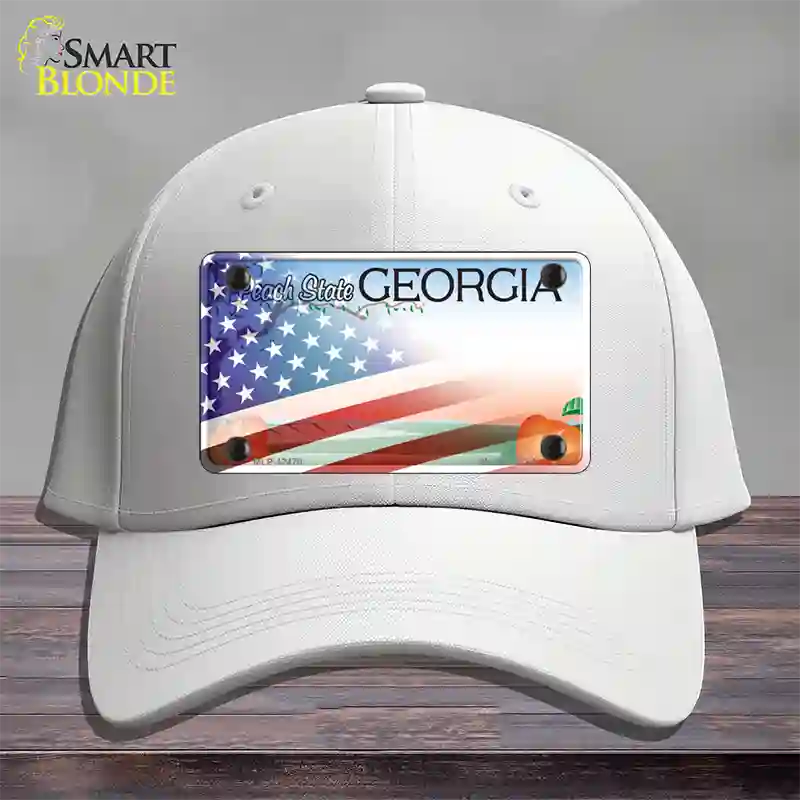 Georgia Peach with American Flag Novelty License Plate Hat Cotton / White