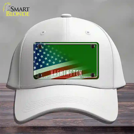 Washington Green with American Flag Novelty License Plate Hat Cotton / White