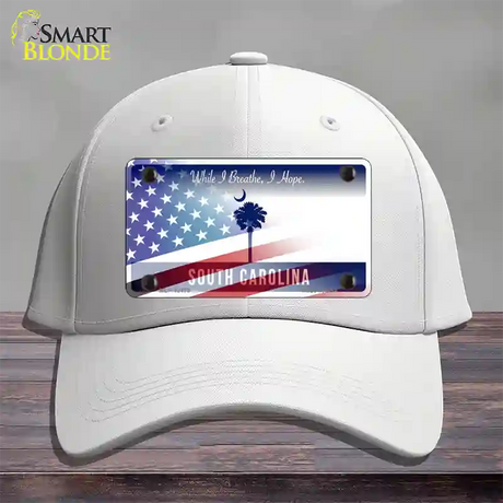 South Carolina Blue with American Flag Novelty License Plate Hat Cotton / White