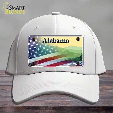 Alabama State Blank Novelty License Plate Hat Cotton / White / Alabama Mountains (9502):https | Half American Flag | Yes