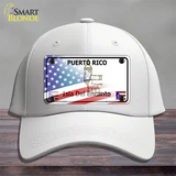 Puerto Rico with American Flag Novelty License Plate Hat Cotton / White