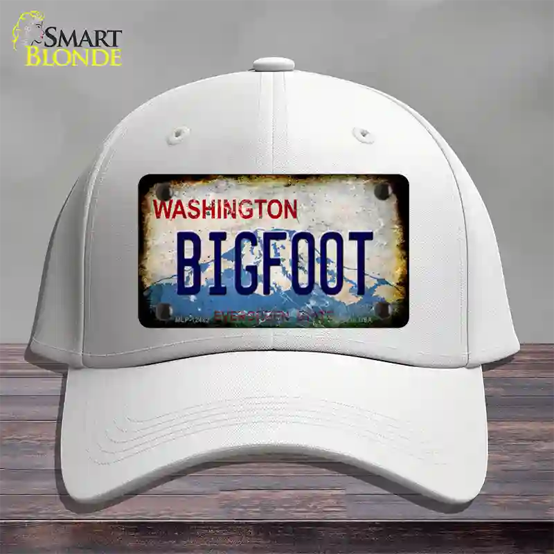 Bigfoot Washington Rusty Novelty License Plate Hat Cotton / White