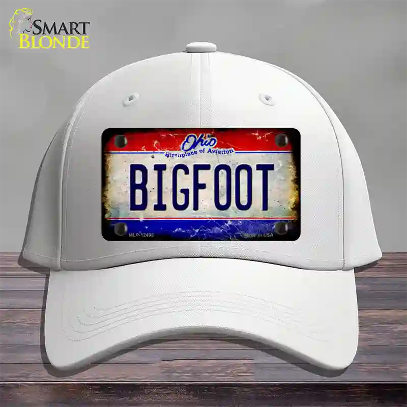 Bigfoot Ohio Novelty License Plate Hat Cotton / White